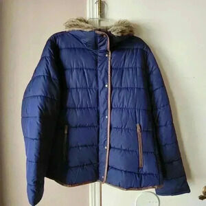 OLD NAVY Puffer Women's Jacket FAUX FUR TRIMHooded JacketSZ XL